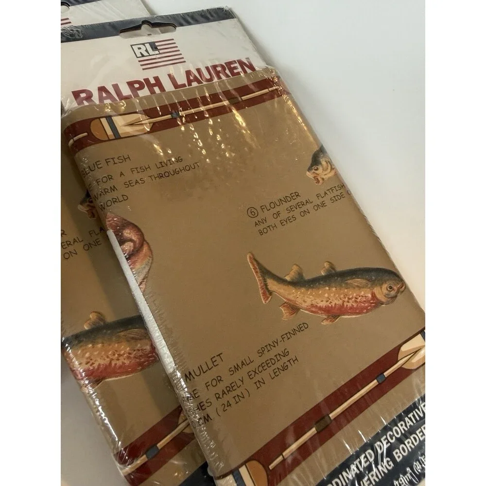 4 Ralph Lauren Clear Creek Burlap Fish Cabin Lodge Wallpaper Border Sealed Lot